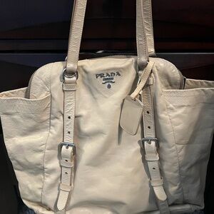 Prada cream 2way leather tote. With authenticity card and entrupy certificate.